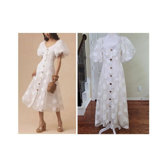 Anthropologie Dresses & Skirts - Anthropologie Let Me Be Midi Dress White Women S Puff Sleeve Bridal Graduation